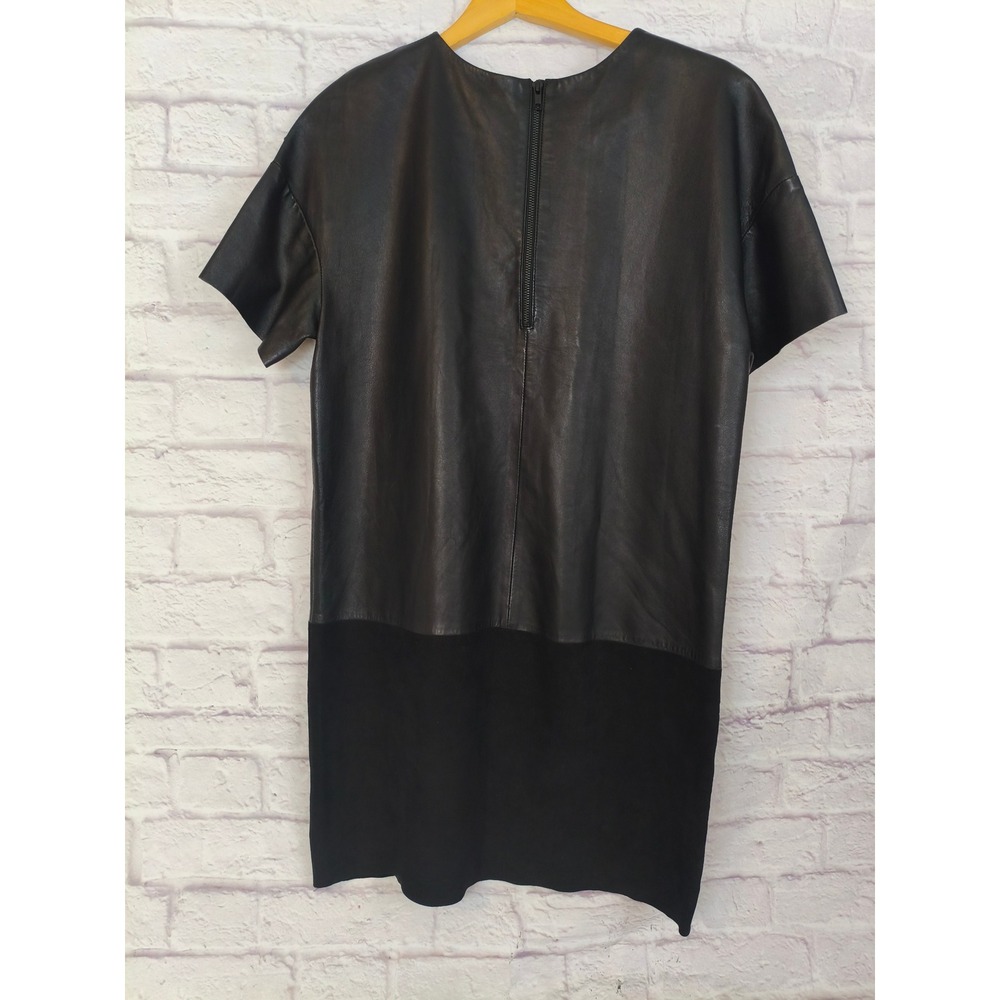 HM Womens Black Leather Suede Shift Dress Short Sleeve Size 8 LBD Classy